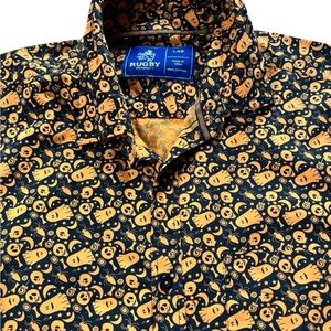 Rugby University Allover Printed SS Shirt L Halloween David S Pumpkins Button Up